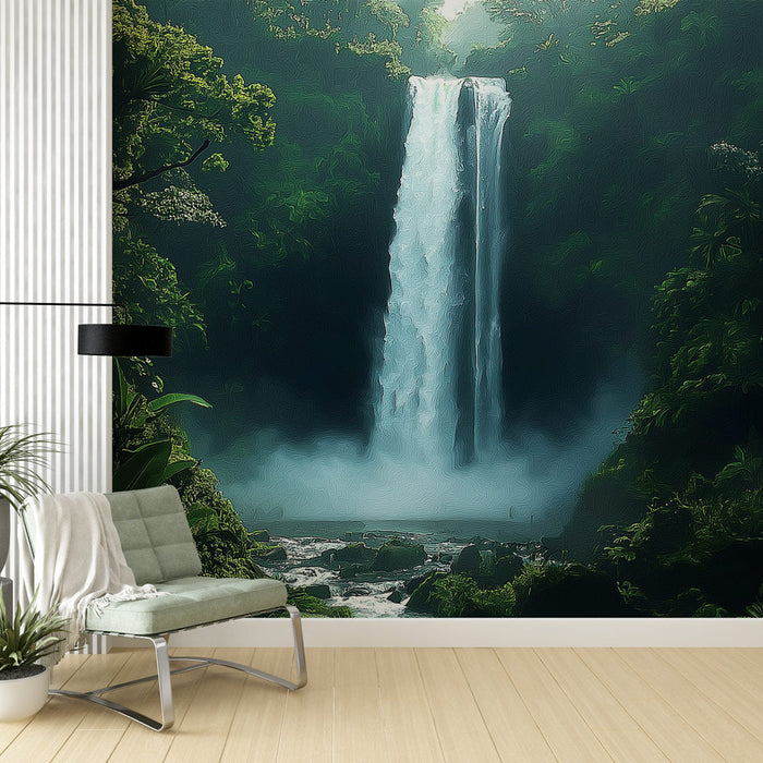 Fototapet foss | Panoramautsikt over en majestetisk foss i hjertet av naturen