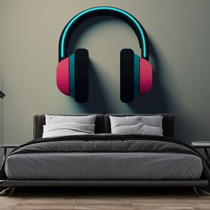 Mural Wallpaper modern headphones | Bright design with neon elements