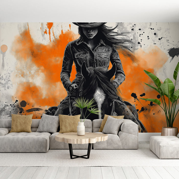 Mural Wallpaper horse rider | Artistic illustration of a horse rider on a colorful background