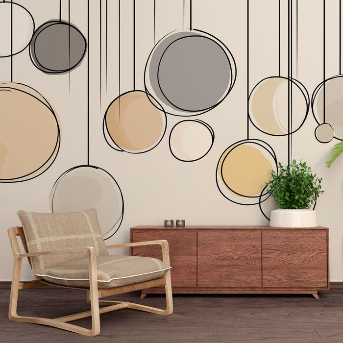 Tapete με αναρτημένους κύκλους | Μοντέρνος σχεδιασμός με κύκλους σε απαλές αποχρώσεις