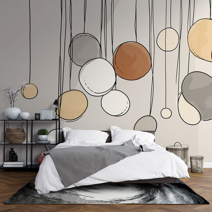Ταπετσαρία τοίχου με ανάρτηση κύκλων | Ένα μοντέρνο σχέδιο με πολύχρωμα γεωμετρικά σχήματα