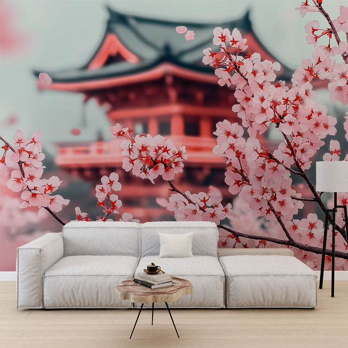 Tapetkirsebærtræ | Kirsebærblomster i blomst med en pavillon