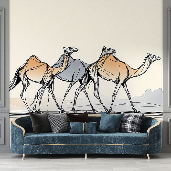 Fototapet kameler | Elegante silhuetter af bevægelige kameler