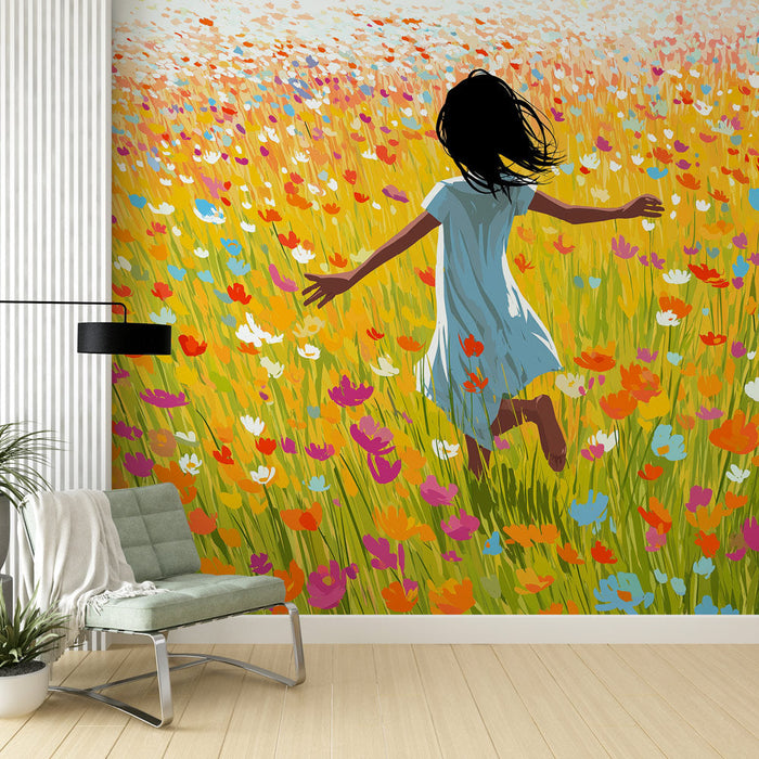 Fototapet blomstermark | En dans midt i farverige blomster