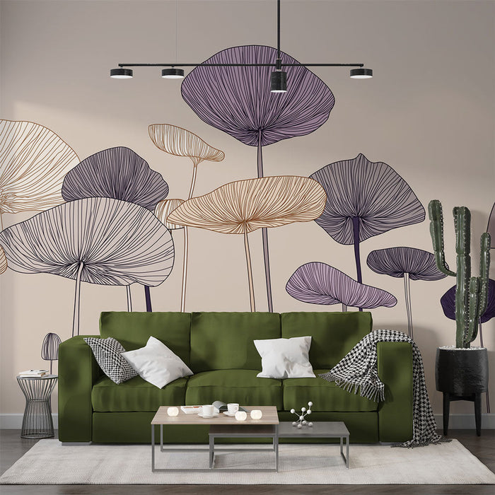 Seene seinatapet | Elegantne lineaarsete seente mustrid pehmel taustal