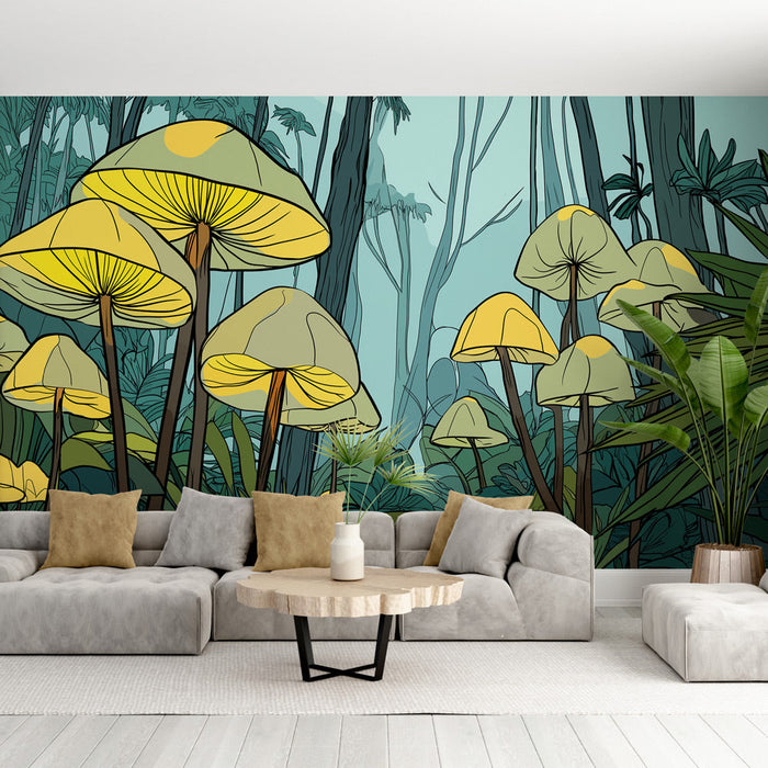Tapetti hehkuvat sienet | Keltaiset sienet sinisen taivaan alla