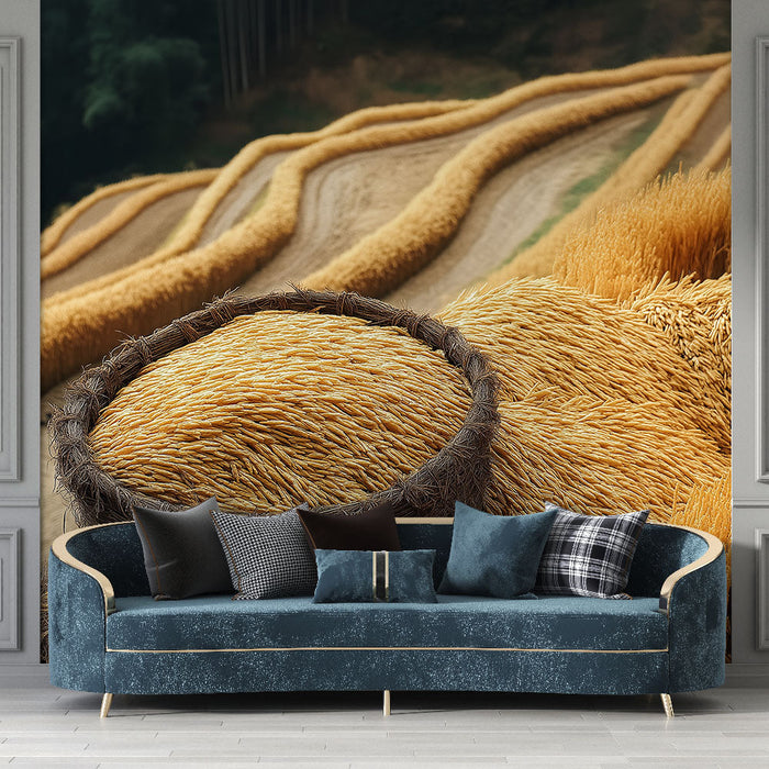 Тапет пшенични полета | Златни елементи в успокояващ природен пейзаж
