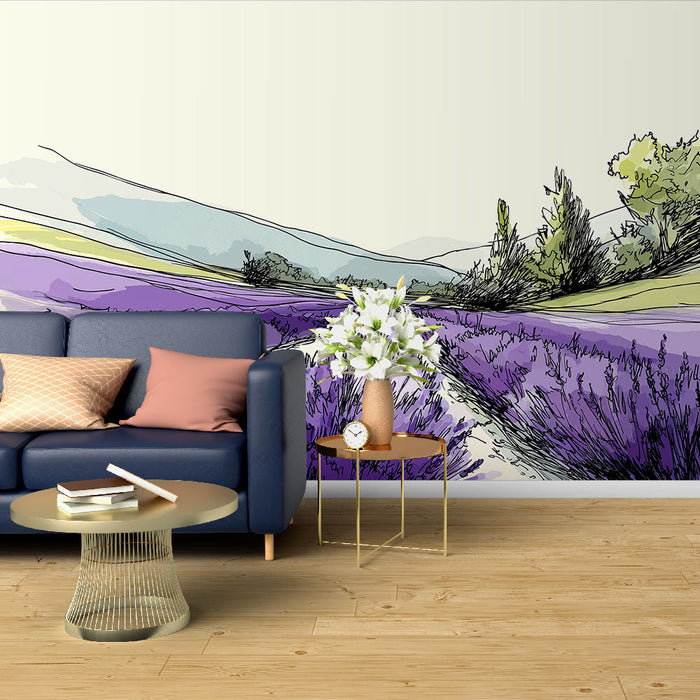 Fotótapé levendula mezők | Művészi illusztráció levendula mezőkről vízfestékben