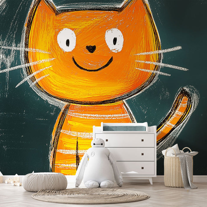 Tapet rolig katt | En leende orange katt på en mörkblå bakgrund