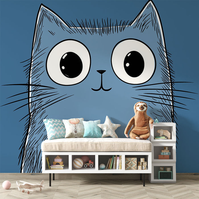 Papel de parede animado de gato | Ilustração de um gato azul com olhos grandes