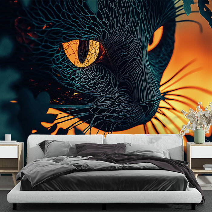 Artistic cat mural wallpaper | A captivating design with shimmering colors