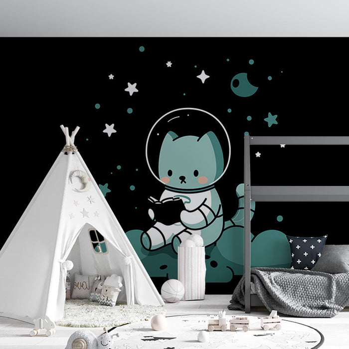 Mural Wallpaper cat astronaut | A cute cat in a space suit on a starry cloud