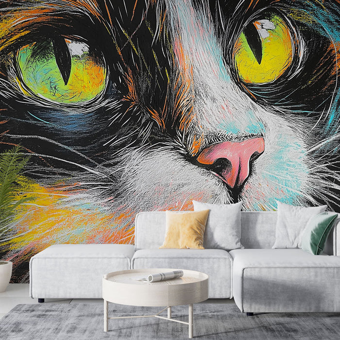 Tapetti colorful cat | Artistic portrait of a cat with captivating eyes