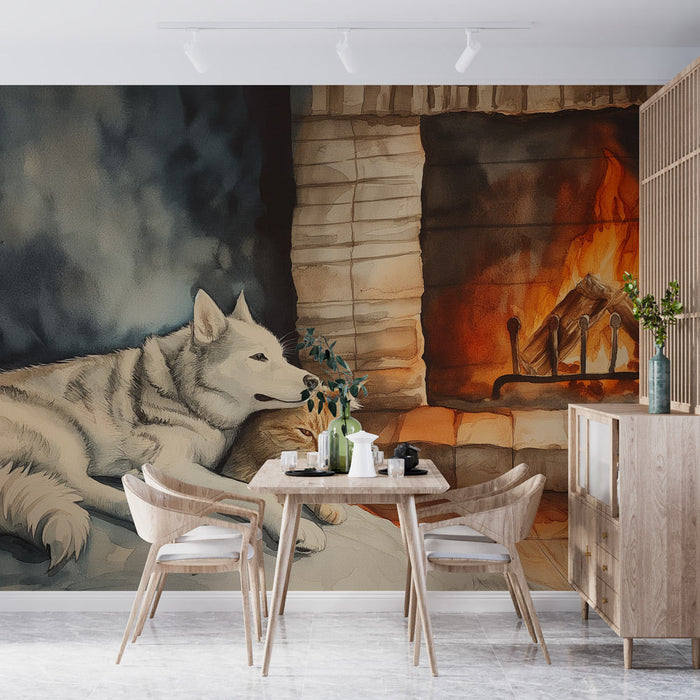 Mural Wallpaper cat and dog | Friends for life