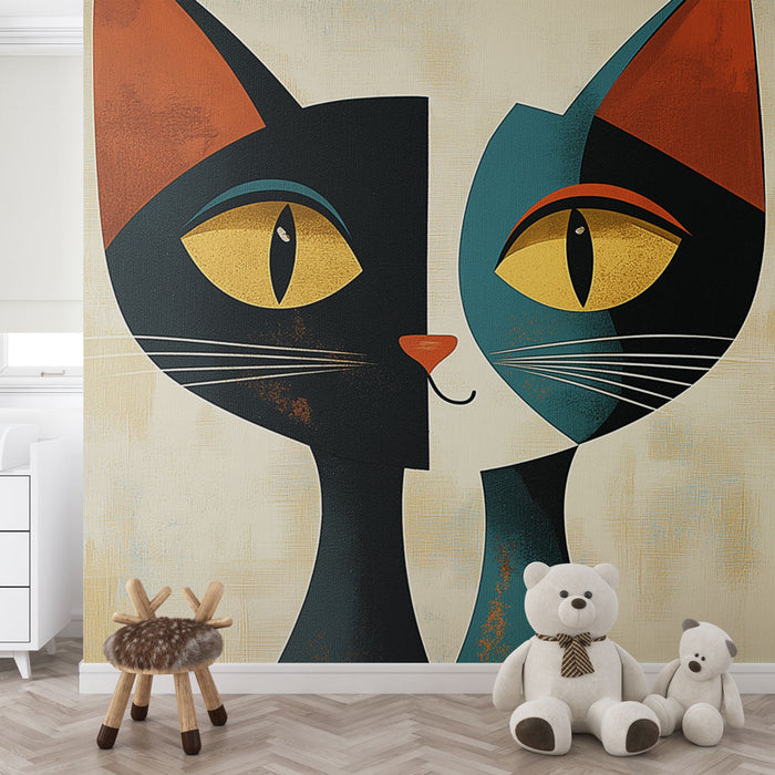 Papel de parede gráfico gato | Ilustração moderna de dois gatos estilizados