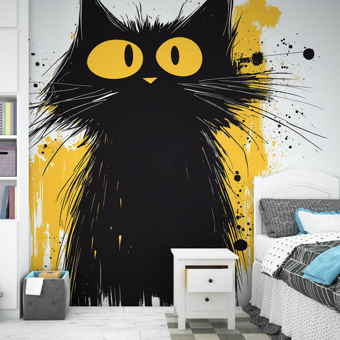Tapeta grafika mačka | Stilizirana črna mačka z rumenimi madeži