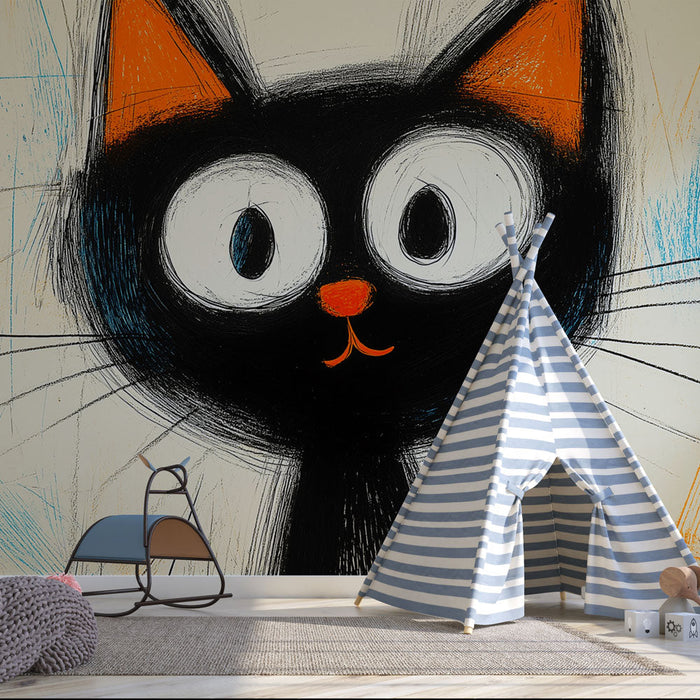 Papel de parede gato fofo | Ilustração estilizada de um gato com olhos grandes