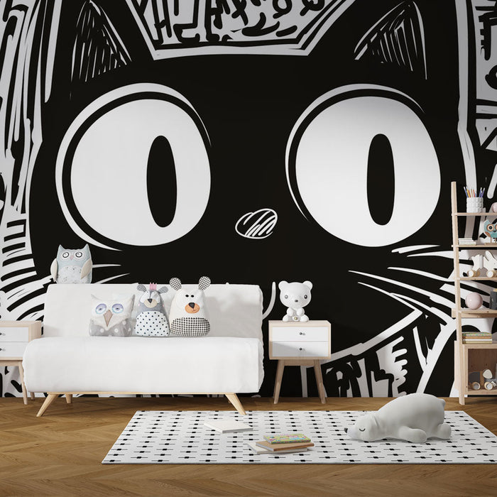 Fototapet sevimli kedi | Grafik arka plan üzerinde stilize edilmiş siyah bir kedi resmi