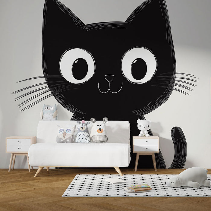 Сладка котка тапет | Очарователна черна котка с изразителен поглед