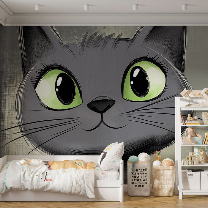 Fototapet sevimli kedi | Parlak yeşil gözlü bir kedinin çekici bir illüstrasyonu