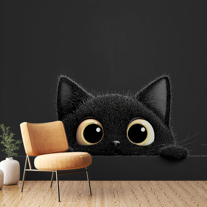 Tapete chat noir | Прекрасна илюстрация на любопитна котка с големи кръгли очи