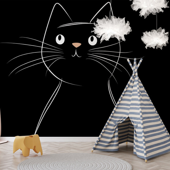 Tapetti stylisoitu kissa | Söpö musta kissa minimalistisilla piirteillä