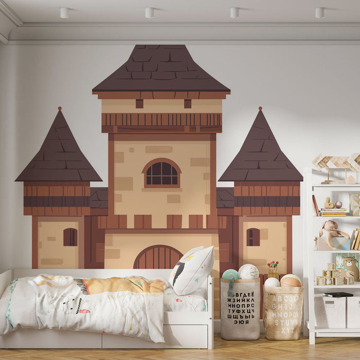 Mural Wallpaper castle | Charming stylized medieval castle in soft colors