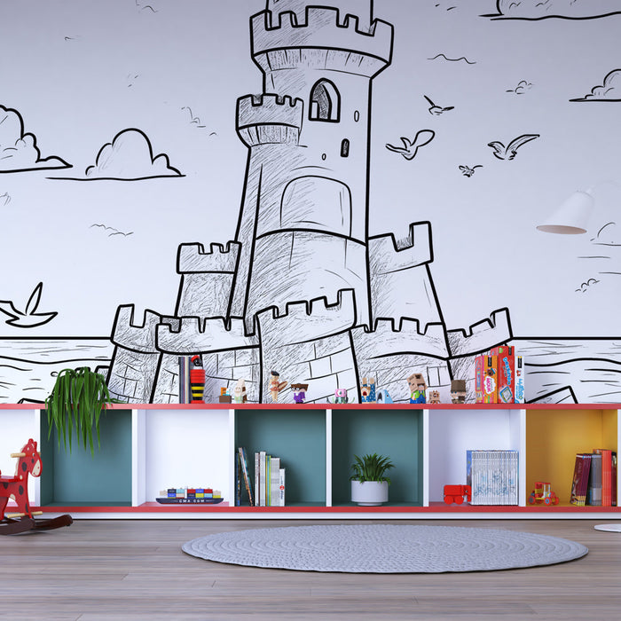 Carta da parati castello di sabbia | Castello sulla spiaggia su un'isola soleggiata