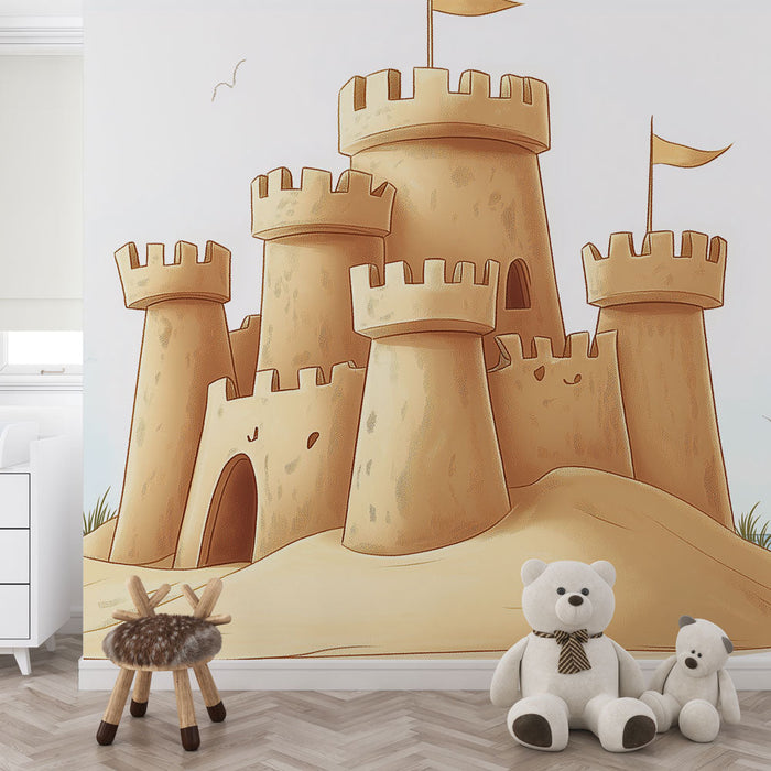 Tapete de castelo de areia | Um castelo de areia divertido e ensolarado