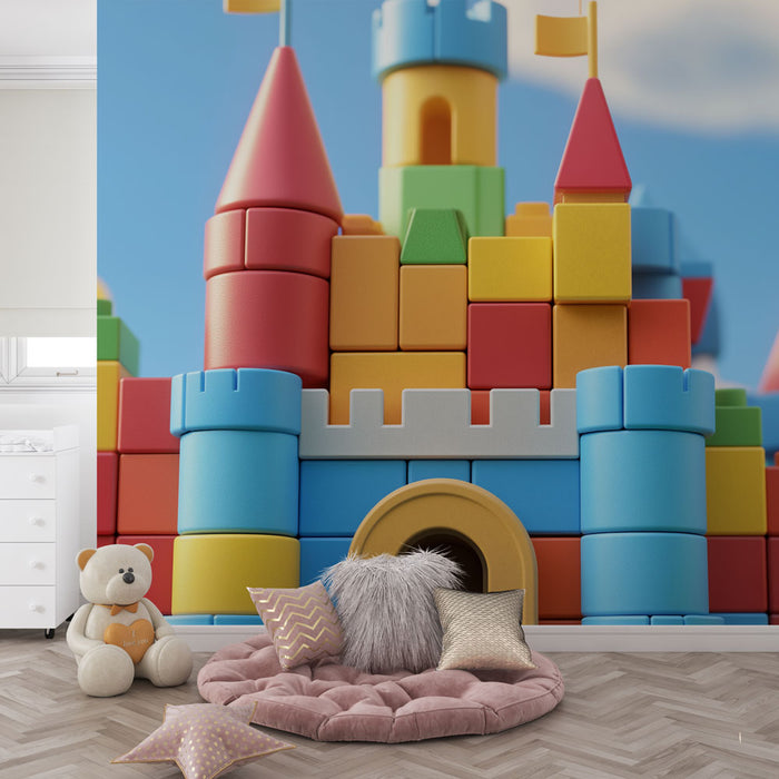 Mural Wallpaper castle-in-blocks | Colorful castle-in-building-blocks