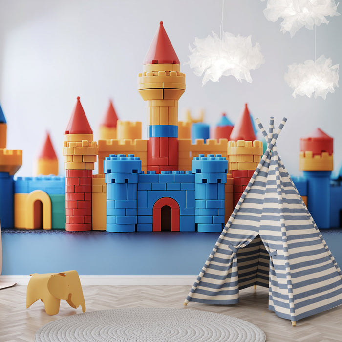 Mural Wallpaper castle in building blocks | Colorful castle in blocks for children