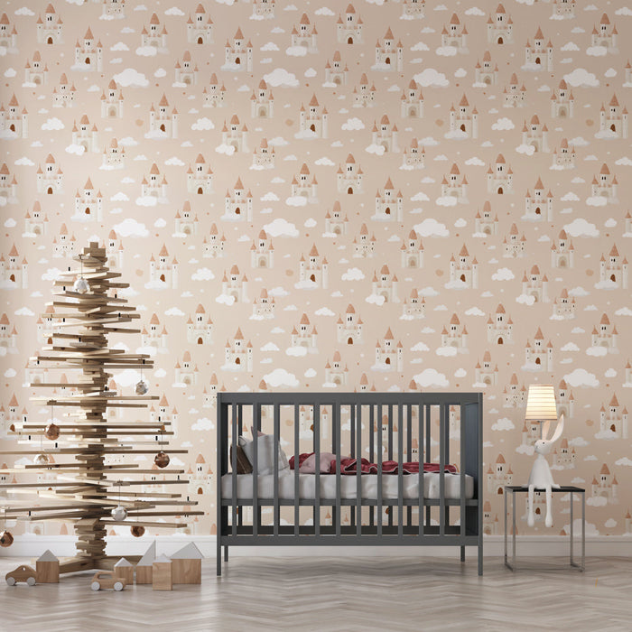 Fototapet pravljični grad | Srčkani mali gradni stolpi na pastelni podlagi