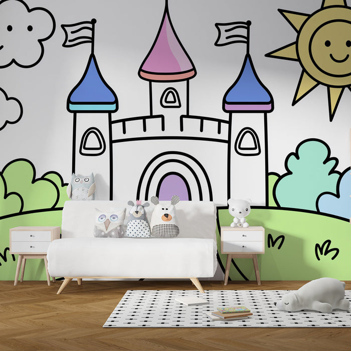 Mural Wallpaper fairy-tale-castle | A colorful castle under a sunny sky