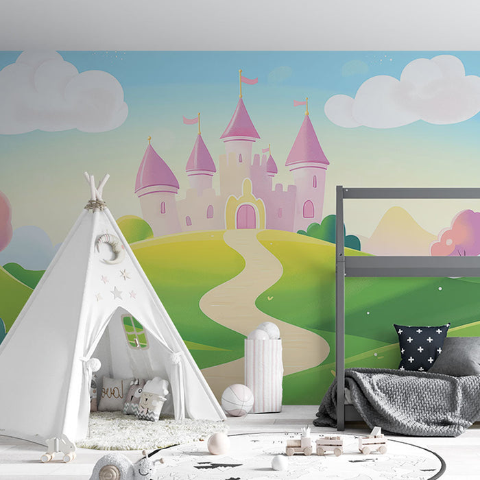 Mural Wallpaper eventyrslott | Et fortryllende landskap med et pastellslott