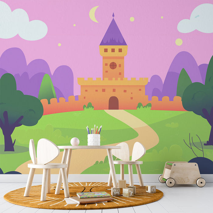 Mural Wallpaper colorful castle | A magical castle in the midst of vibrant nature