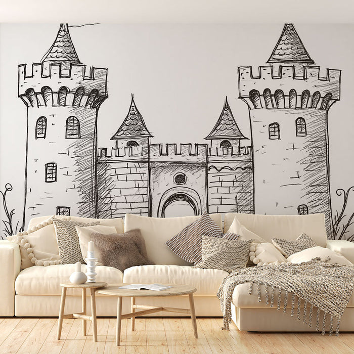 Falikárpit középkori kastély | Stilizált illusztráció egy toronyokkal rendelkező kastélyról