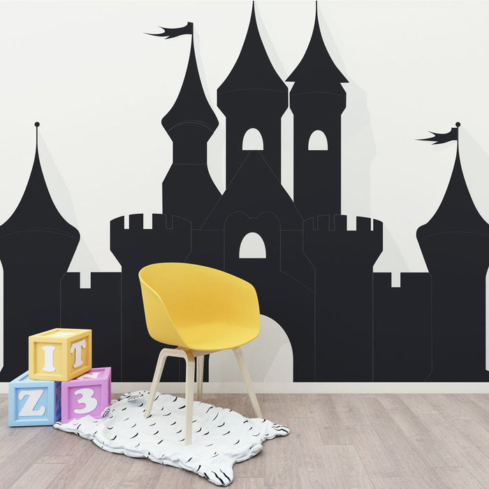 Mural Wallpaper castle | Elegant silhouette of a medieval castle in black
Foto Behang loss | Elegante siluett van een middeleeuws kasteel in het zwart