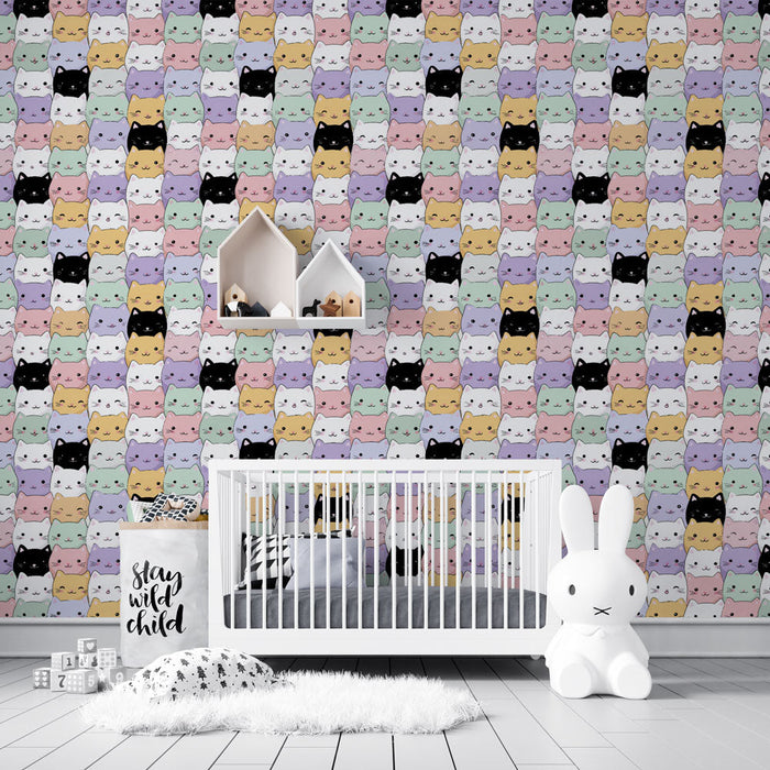 Fototapet søte kattunger | Gjentakende mønster av fargerike og uttrykksfulle kattunger