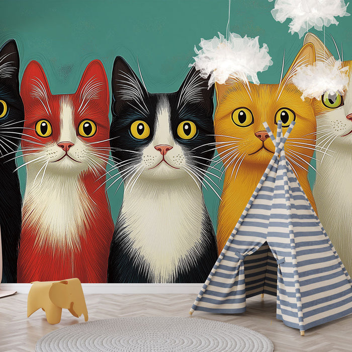 Tapeta s pestrobarevnými kočkami | Pět roztomilých koček s jedinečnými výrazy