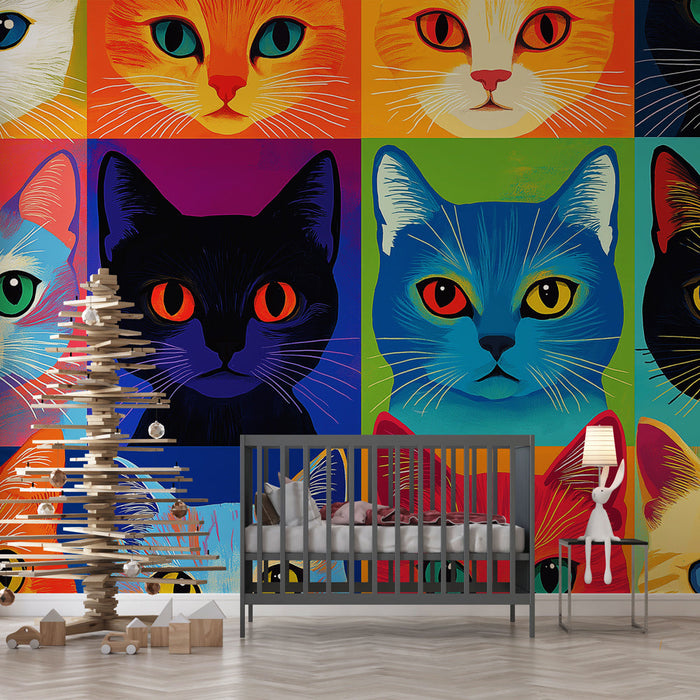 Värvilised kassid seinamaal | Kassinäod erksates ja julgetes toonides