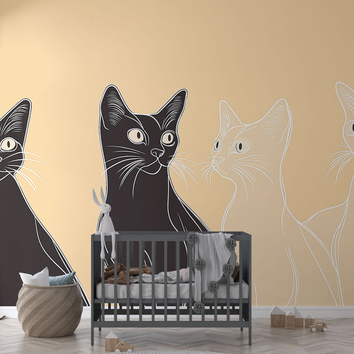 Foto Behang katten | Moderne illustraties van elegante katten op een zachte achtergrond