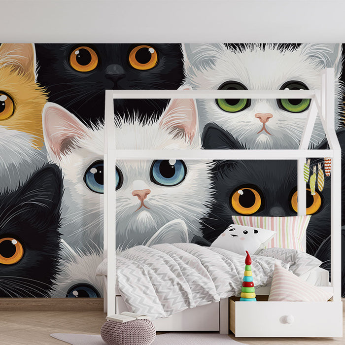 Mural Wallpaper cats | Cute pattern of cats with expressive eyes