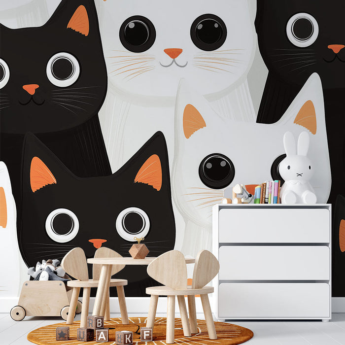 Tapete niedliche Katzen | Ein entzückendes Schwarz-Weiß-Katzenmuster