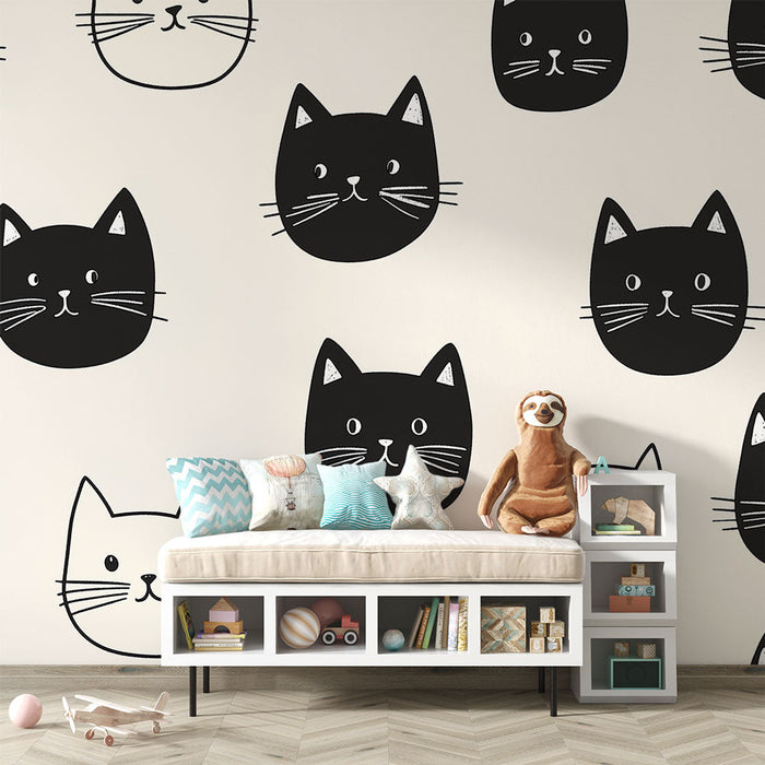 Tapete cats | Niedliche schwarze und weiße Katzen-Gesichter