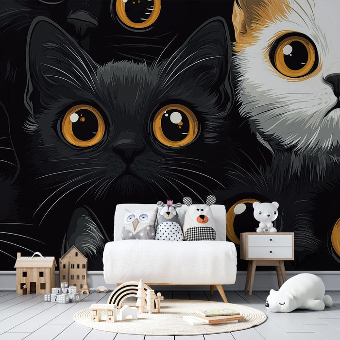 Tapeta s kočkami | Zábavný vzor s koťaty s velkýma očima