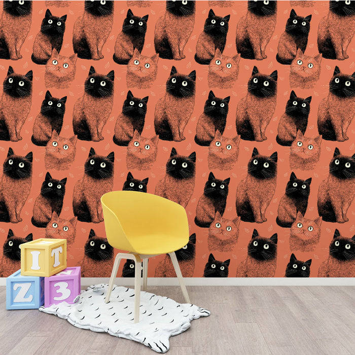Tapet cu pisici | Motiv jucaus de pisici colorate pe un fundal roz
