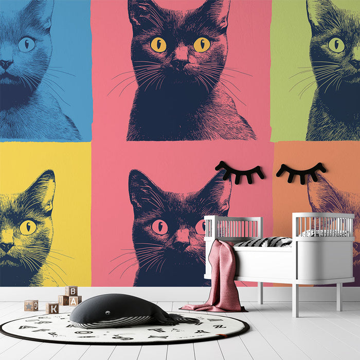 Tapet popkonst katter | Färgglada kattmönster i grafisk stil