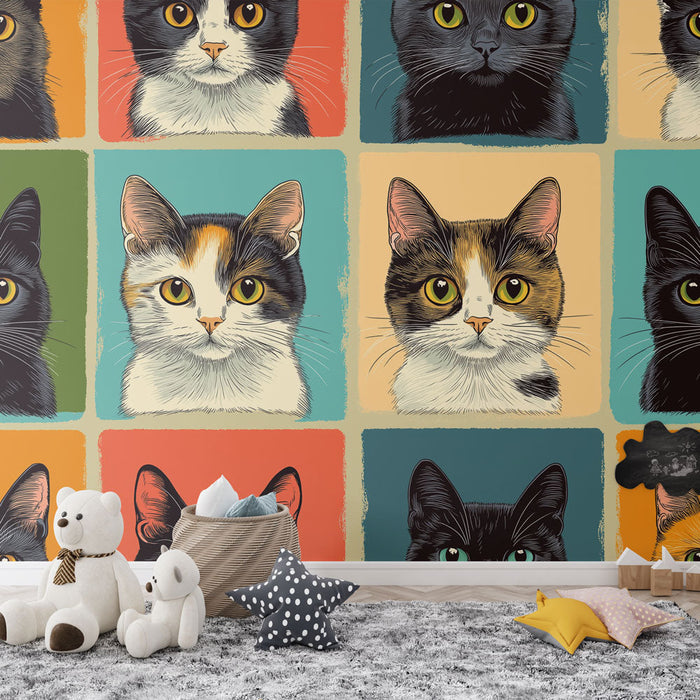 Foto Behang katten | Kleurrijke portretten van katten in artistieke frames