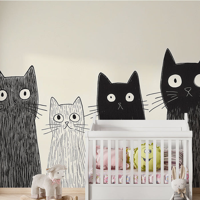Ταπετσαρία τοιχογραφίας γάτες | Ένα παιχνιδιάρικο σύνολο γατών με γραφικά χαρακτηριστικά