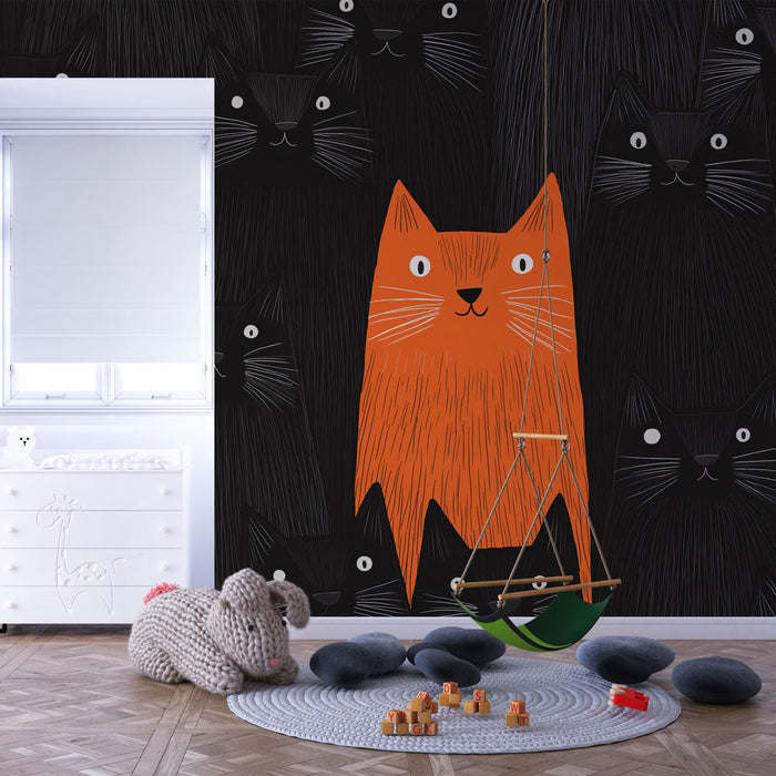 Papel pintado cats | Un lindo gato naranja entre sus compañeros negros